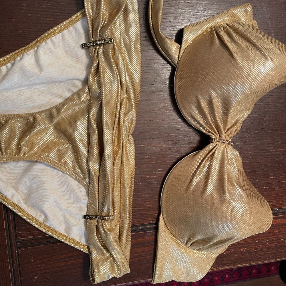 Victoria Secret Swim Gold Small Bottoms 34D Top